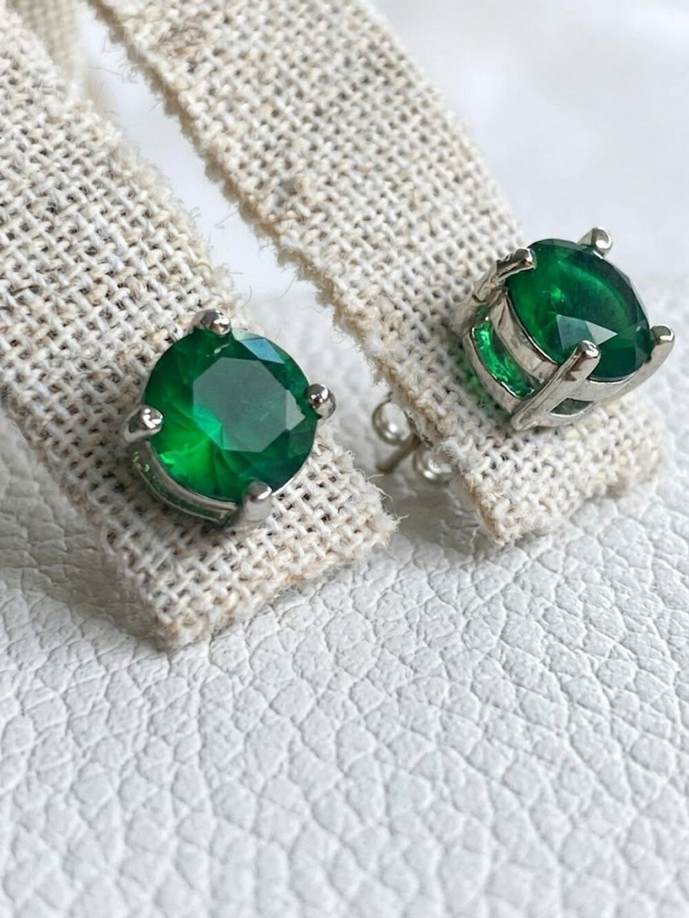 Emerald Elegance Stud Earrings 4 CT Emerald Simulant | Silver-Tone Setting